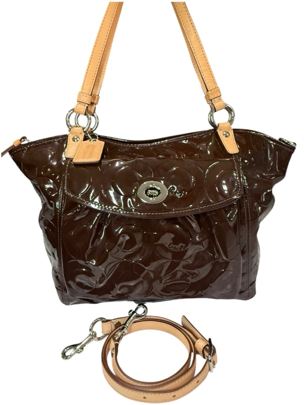 Coach Leah Patent Leather Deep Wine Shoulder/Crossbody Tote (2009)